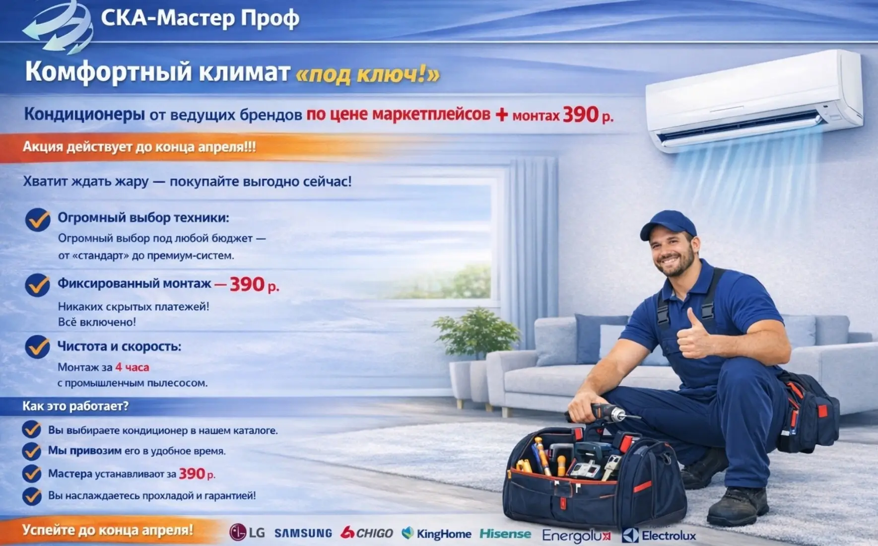 Установка кондиционера под ключ в Минске — монтаж от 390 р.